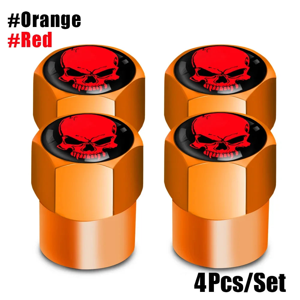 Skull Tire Valve Stem Cap Set of Four Dustproof and Corrosion Resistant Universal Fit for Car Bicycle Truck and Motorcycle