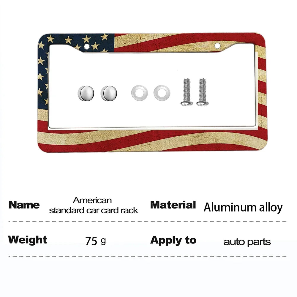 2-Pack Aluminum Alloy License Plate Frames – American Flag Design with Screws, Fits U.S. Plates