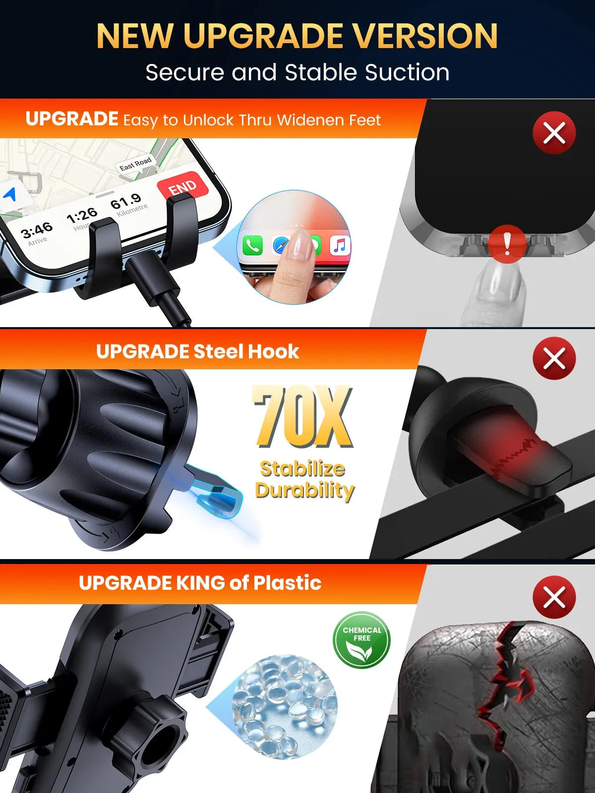 Universal Car Phone Holder for Air Vent with Gravity Clamp Design