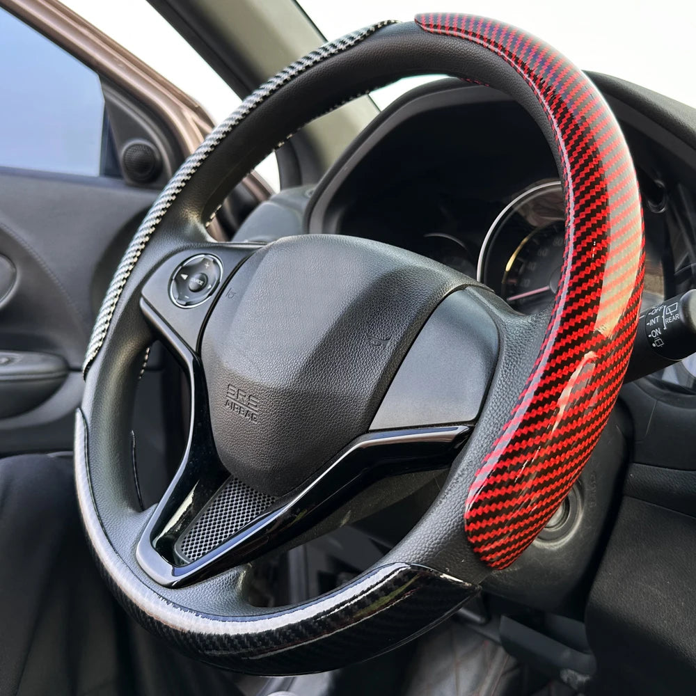 Glossy Carbon Fiber Style Steering Wheel Trim Cover for 15 Inch Wheels