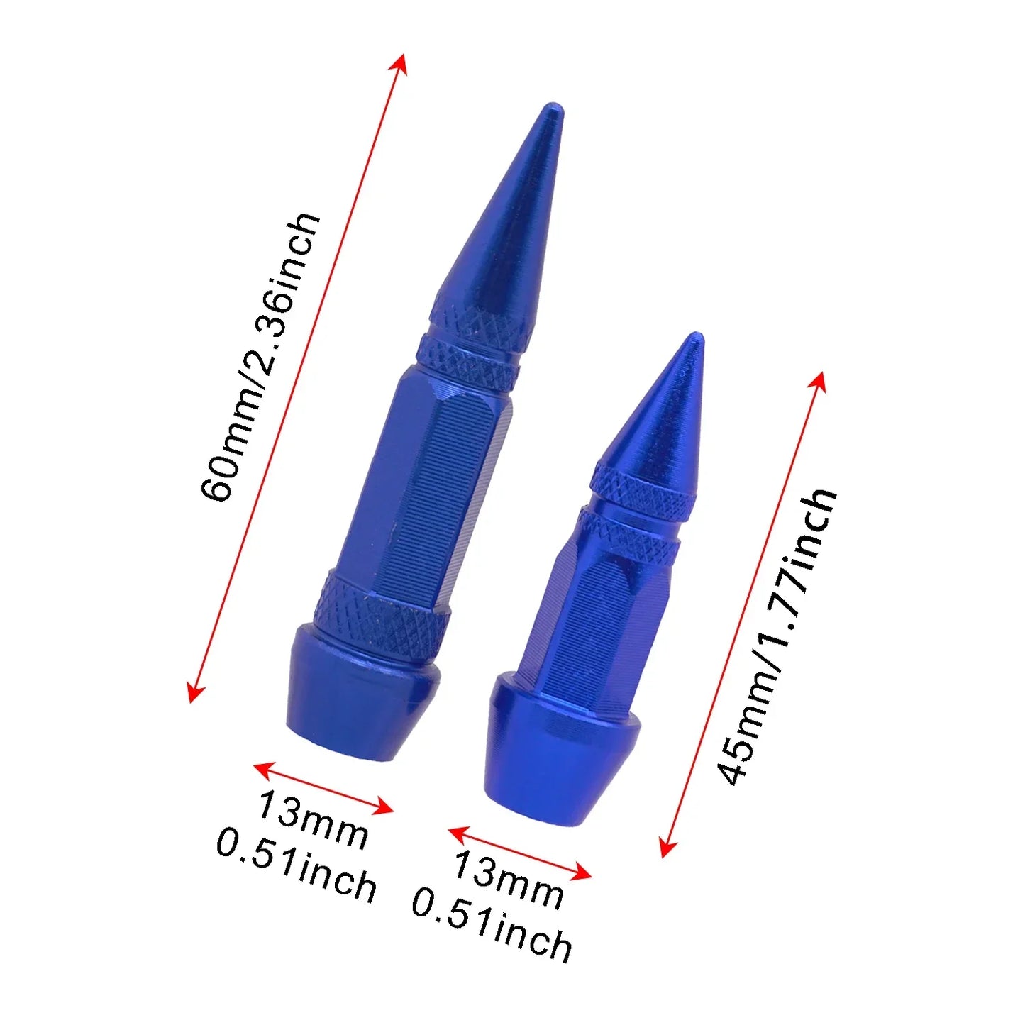 Bullet Style Tire Valve Caps Set of Four Universal Fit for Car Motorcycle and Bicycle