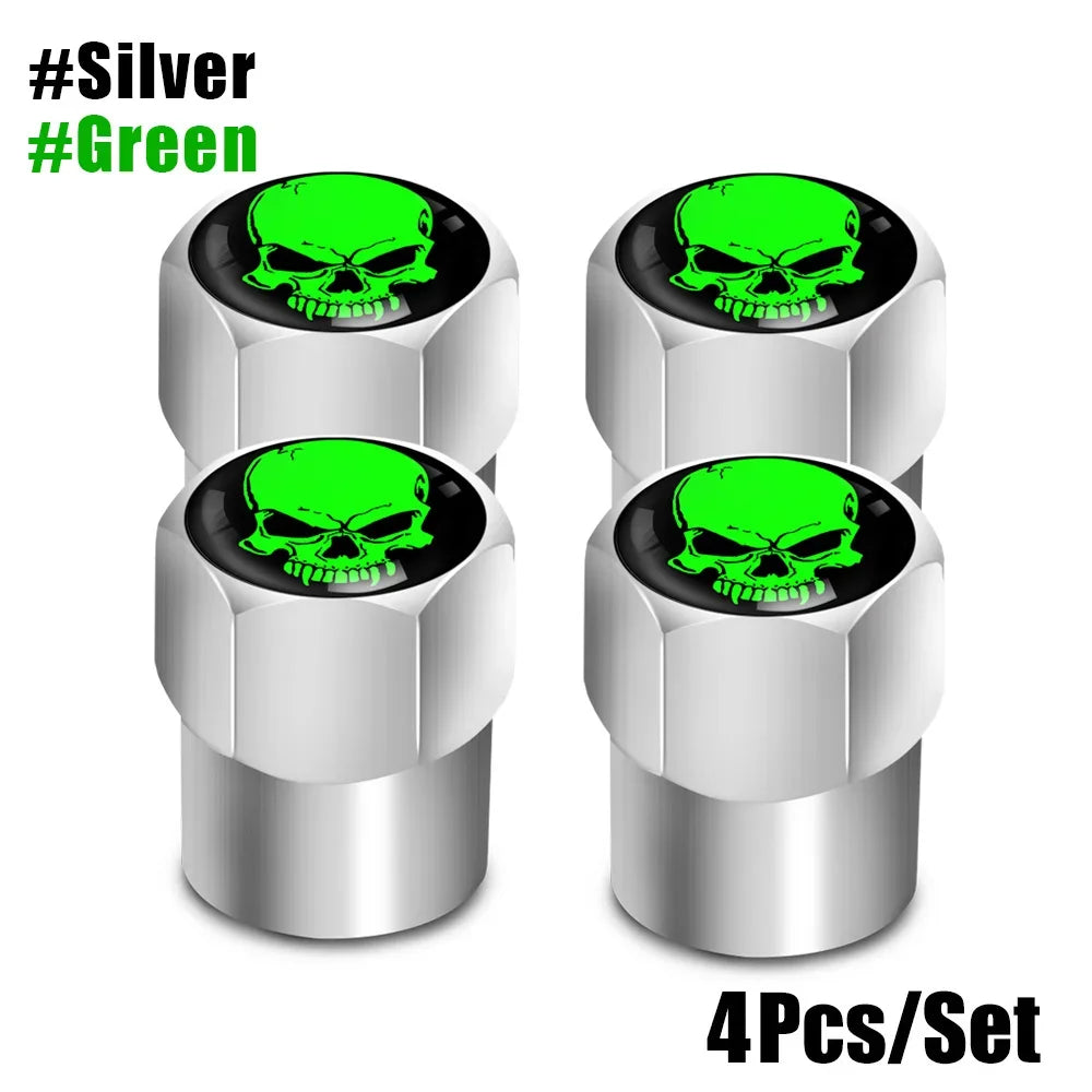 Skull Tire Valve Stem Cap Set of Four Dustproof and Corrosion Resistant Universal Fit for Car Bicycle Truck and Motorcycle