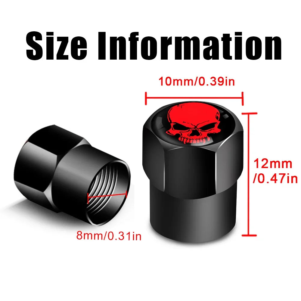 Skull Tire Valve Stem Cap Set of Four Dustproof and Corrosion Resistant Universal Fit for Car Bicycle Truck and Motorcycle