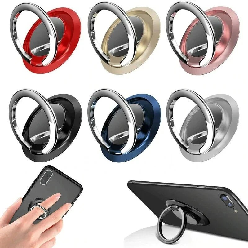 360° Rotating Finger Ring Holder Stand – Magnetic Car Mount Phone Grip with Universal Back Sticker