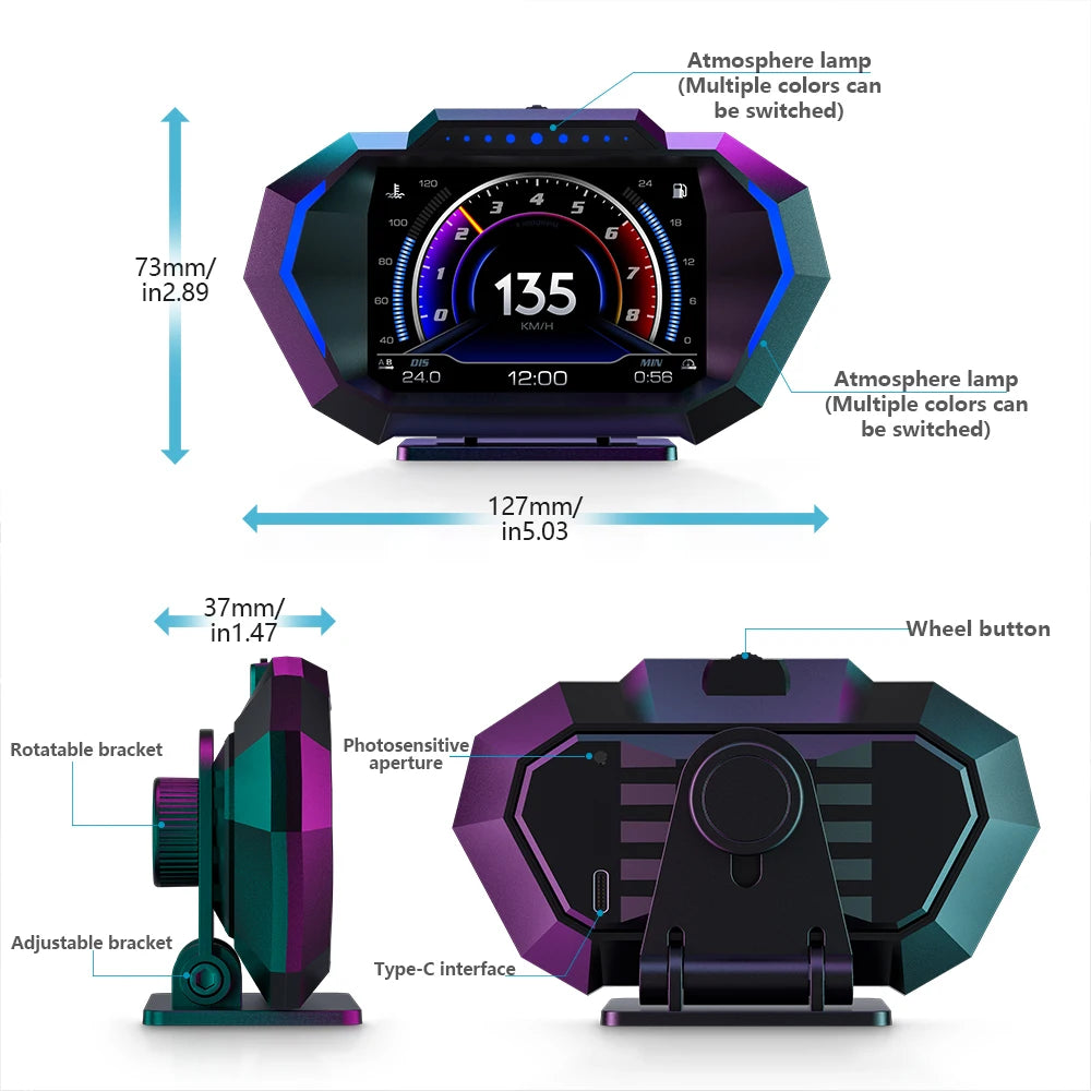 OBD + GPS P24 Car Head-Up Display (HUD) – Digital Speedometer with On-Board Computer