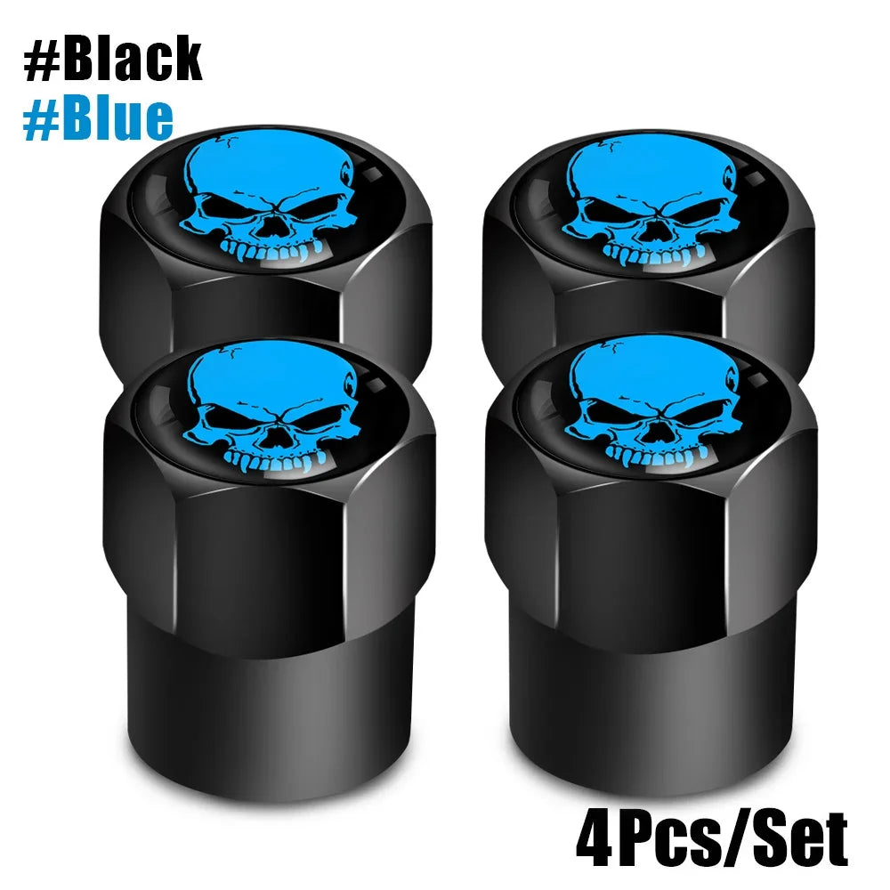 Skull Tire Valve Stem Cap Set of Four Dustproof and Corrosion Resistant Universal Fit for Car Bicycle Truck and Motorcycle