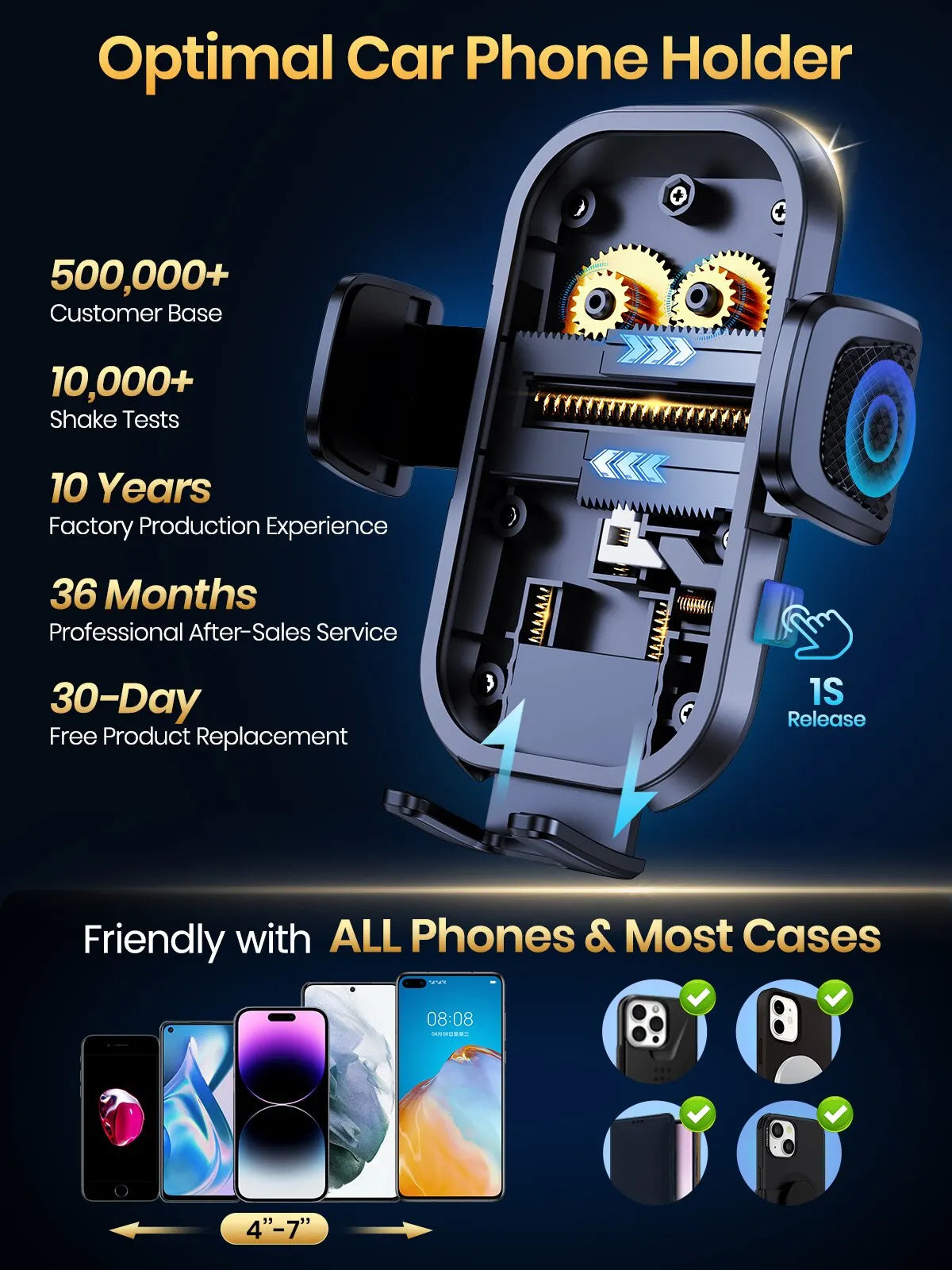 Universal Car Phone Holder for Air Vent with Gravity Clamp Design