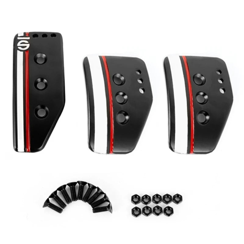 Anti-Slip Aluminum Pedal Cover Set – Accelerator, Brake, Clutch & Foot-Rest (Fits Most Manual & Automatic Cars)