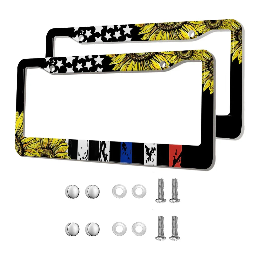 2-Pack Aluminum Alloy License Plate Frames – American Flag Design with Screws, Fits U.S. Plates