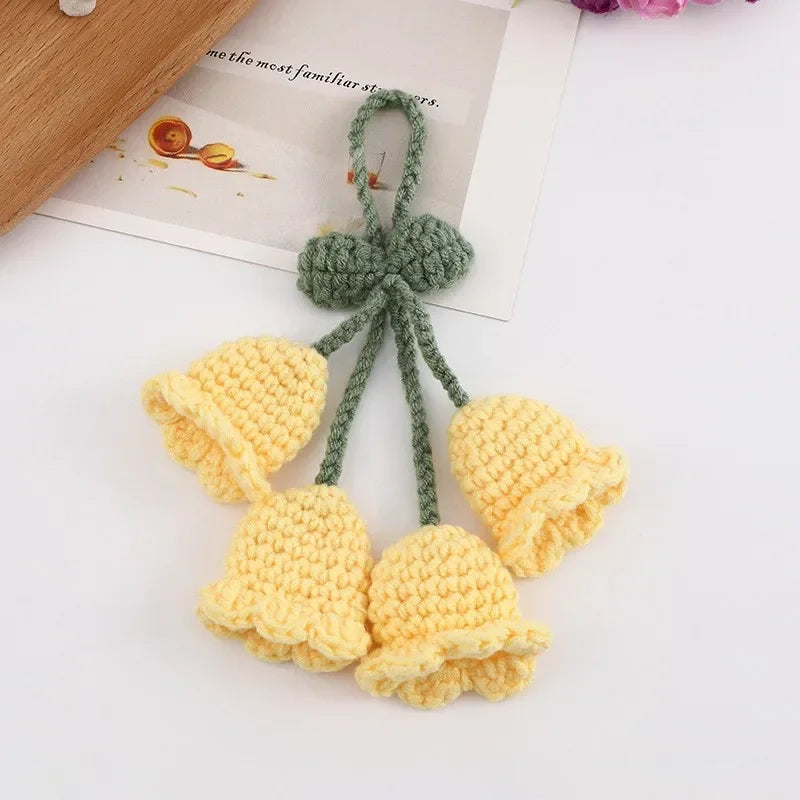 Lily Handmade Crochet Bluebell Flower Car Pendant – Rearview Mirror Hanging Keychain Accessory