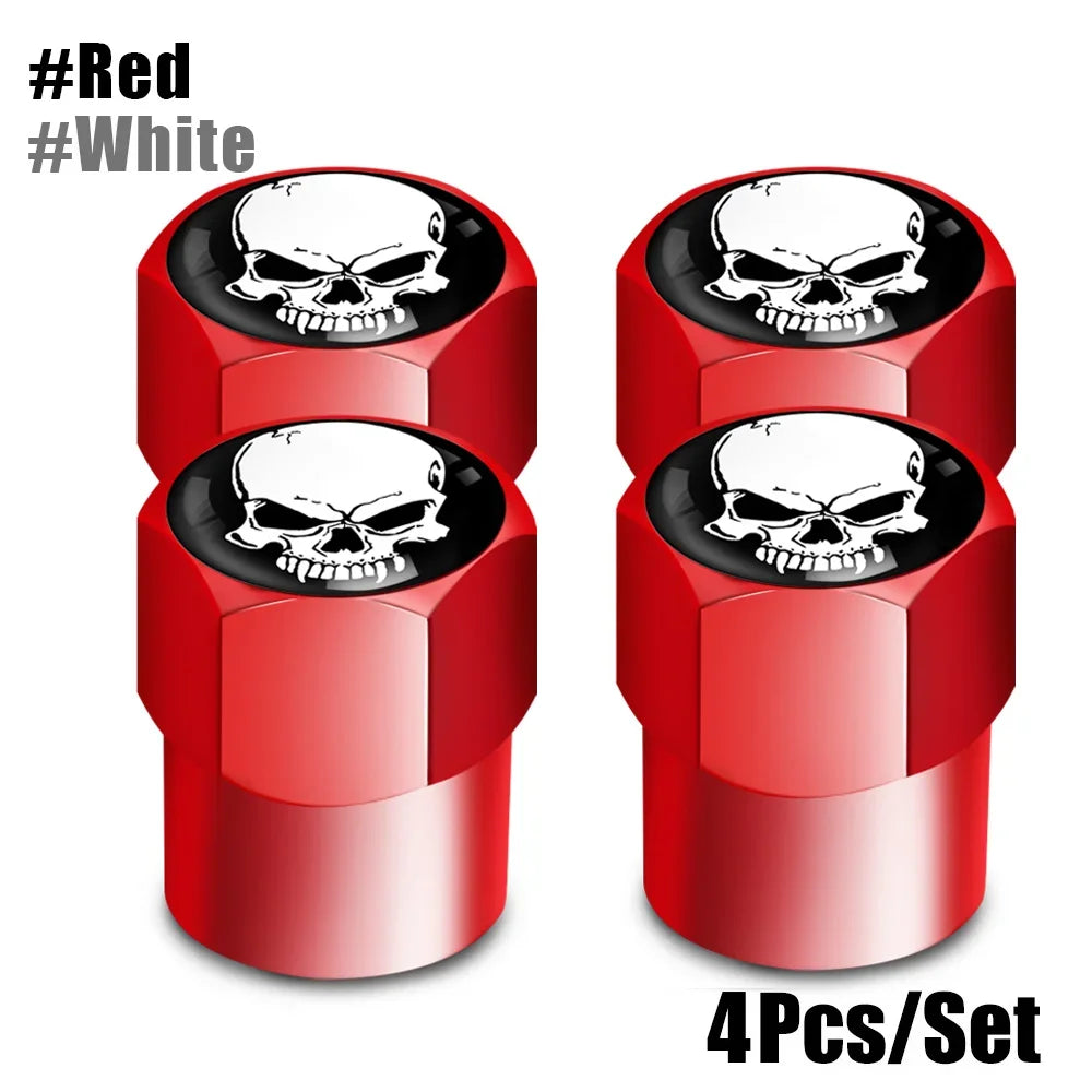 Skull Tire Valve Stem Cap Set of Four Dustproof and Corrosion Resistant Universal Fit for Car Bicycle Truck and Motorcycle