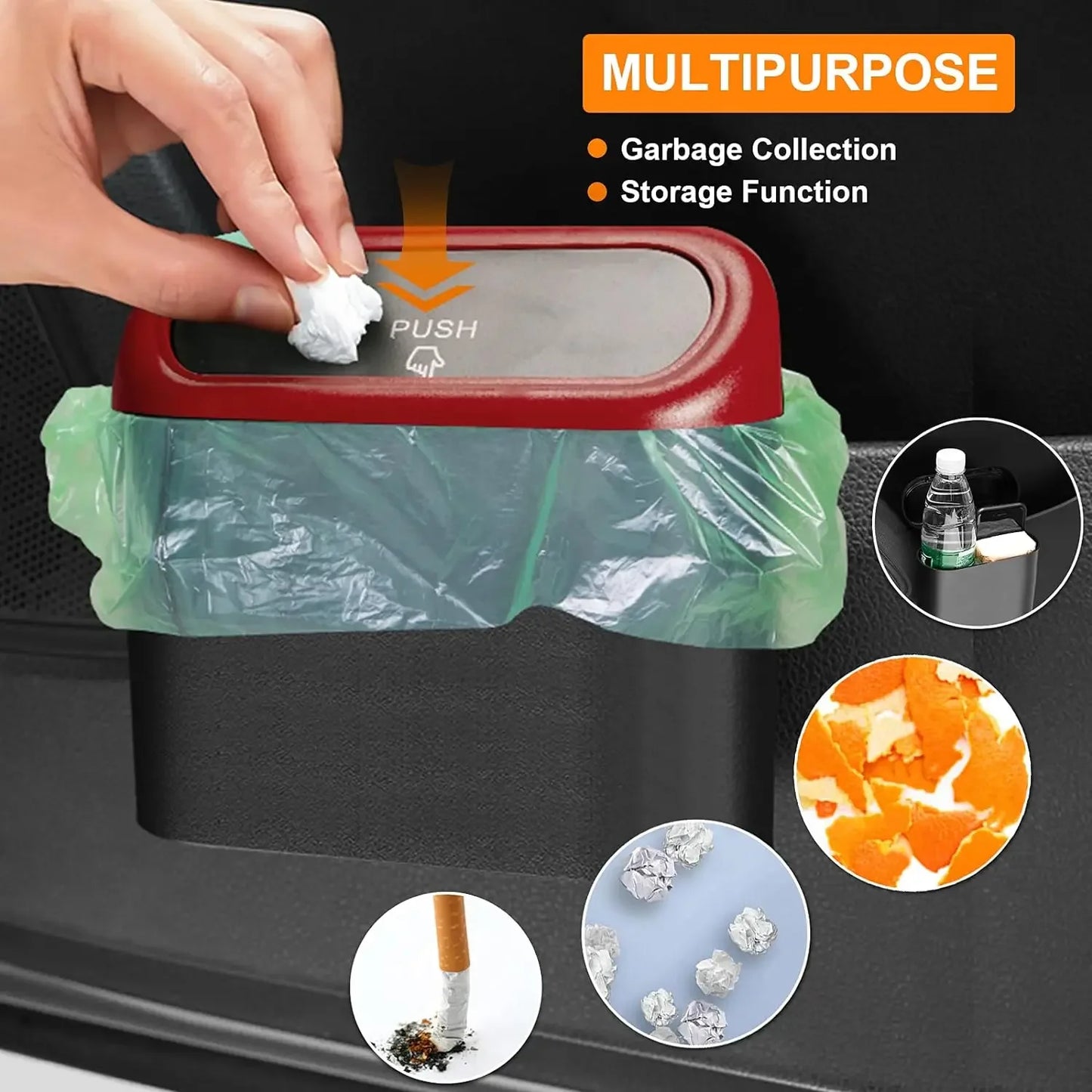 Compact Hanging Car Trash Bin with Lid Push to Open Design for Clean and Organized Interiors