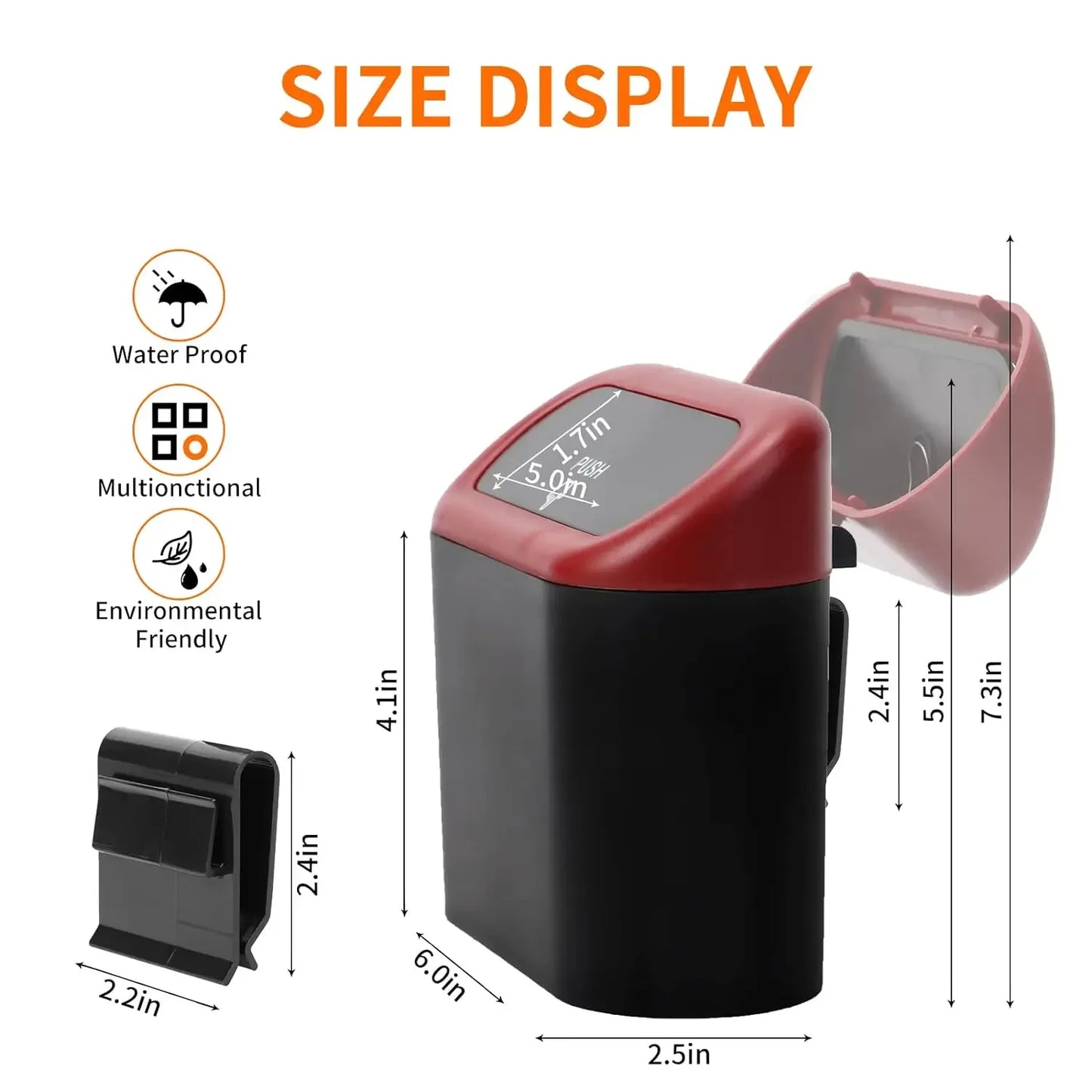 Compact Hanging Car Trash Bin with Lid Push to Open Design for Clean and Organized Interiors