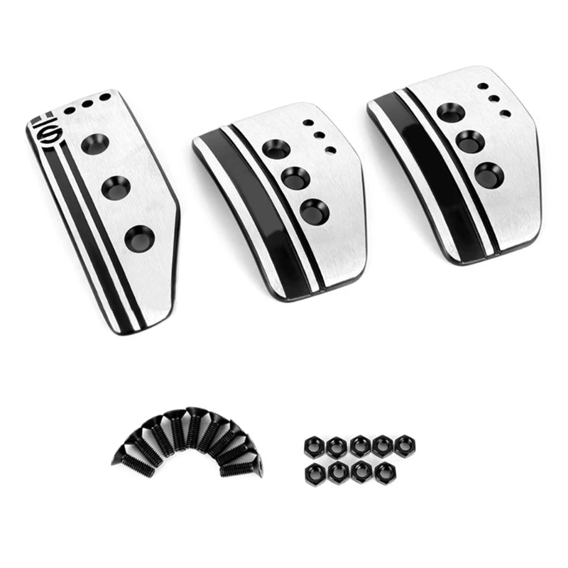 Anti-Slip Aluminum Pedal Cover Set – Accelerator, Brake, Clutch & Foot-Rest (Fits Most Manual & Automatic Cars)