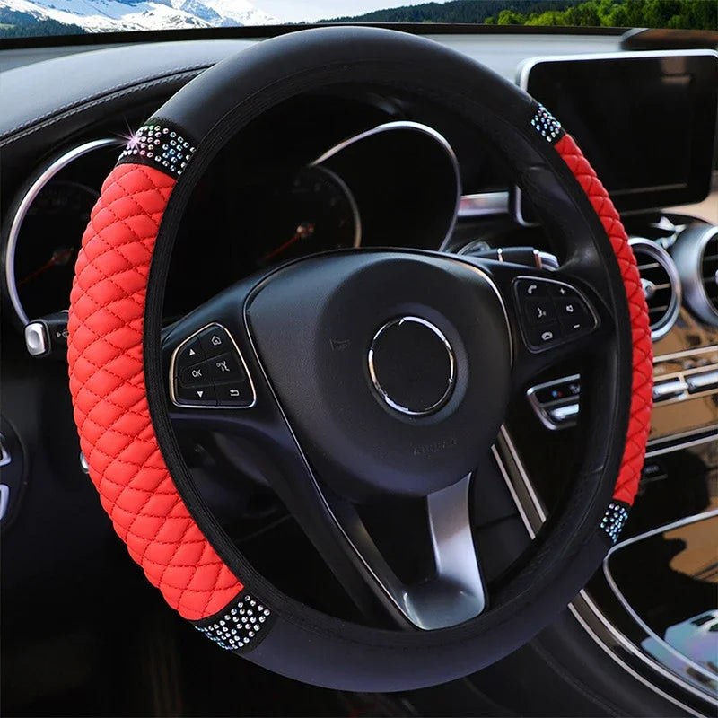 Luxury Diamond Embroidered Leather Steering Wheel Cover