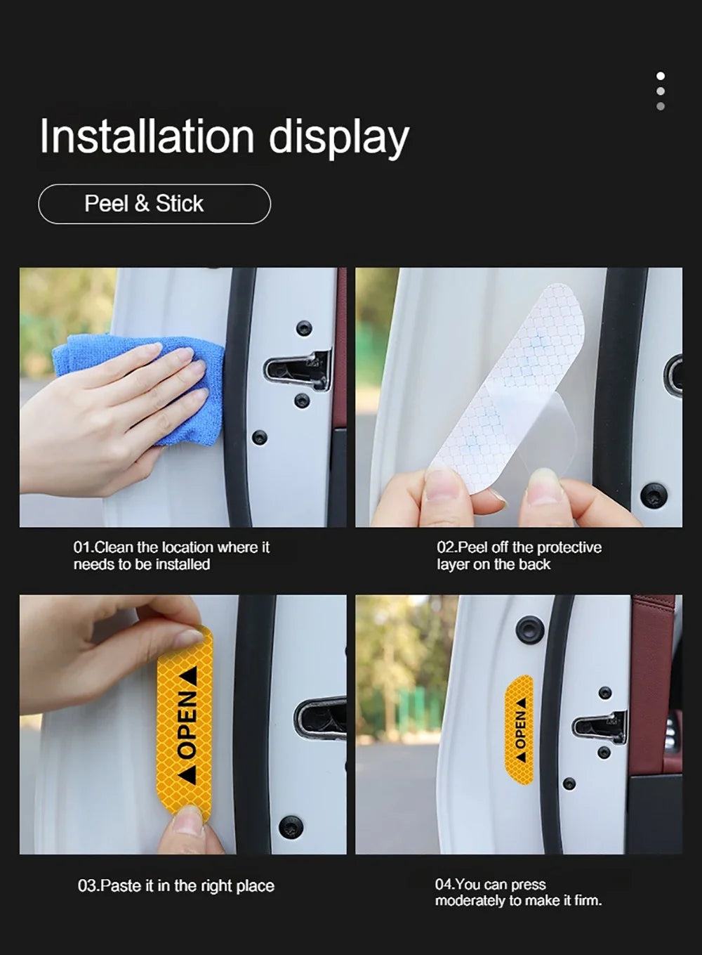 4PCS Reflective Car Door Warning Stickers – Safety Reflector Tape Decals for Exterior & Interior