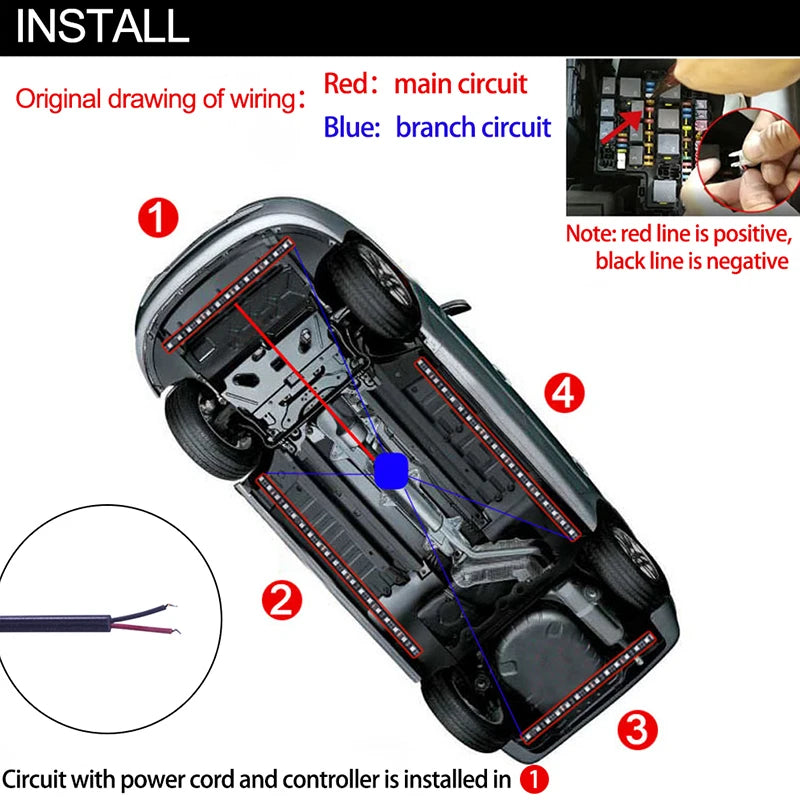 RGB LED Underglow Light Kit for Cars – 12V Universal Ambient Lighting with App Control