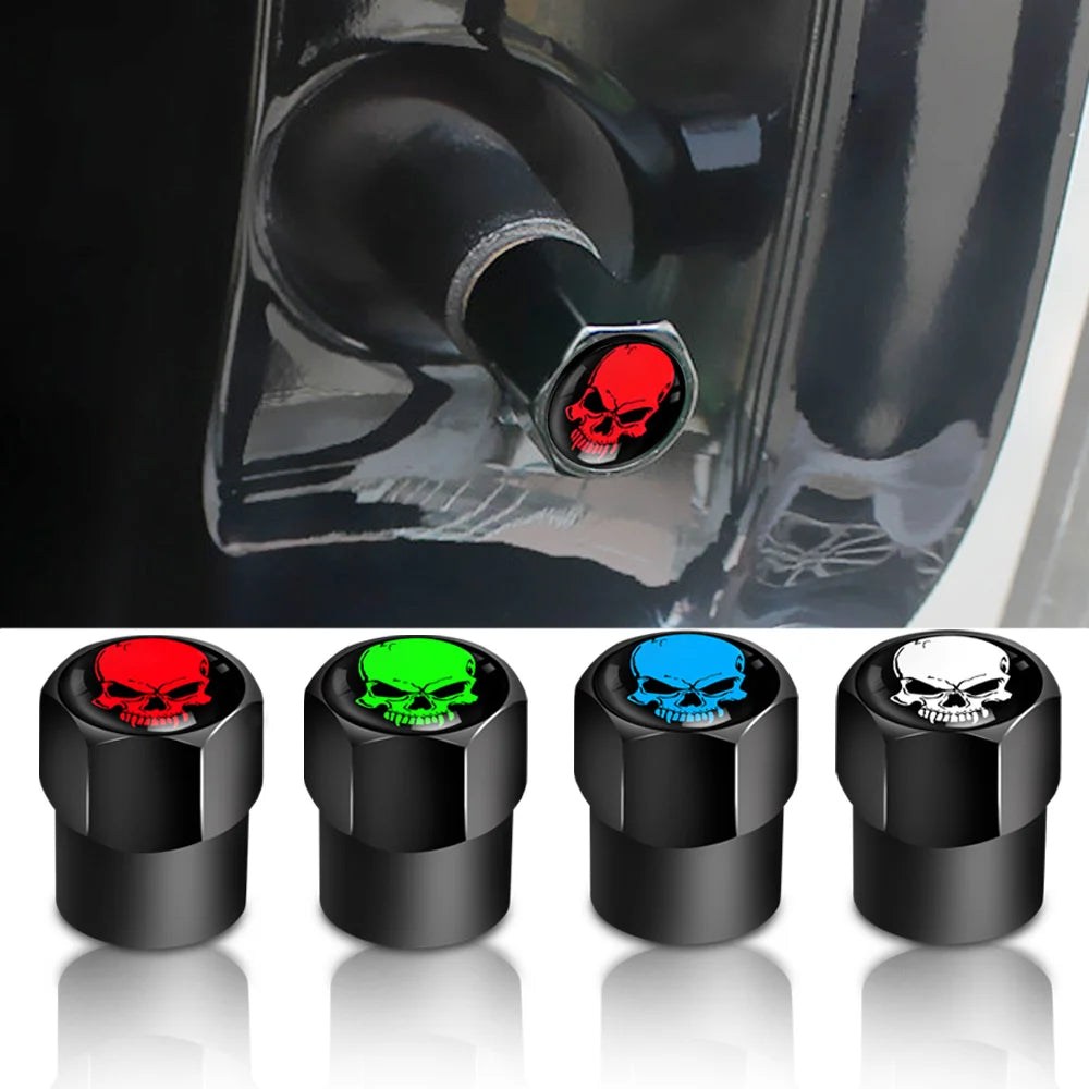 Skull Tire Valve Stem Cap Set of Four Dustproof and Corrosion Resistant Universal Fit for Car Bicycle Truck and Motorcycle