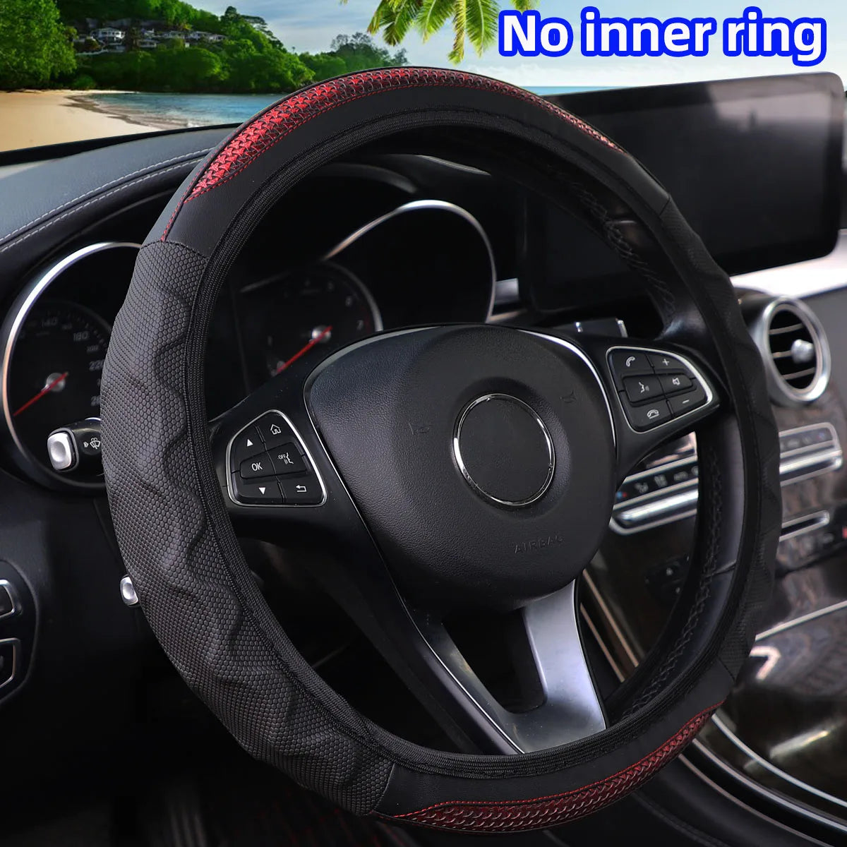 Carbon Fiber Pattern Silicone Leather Steering Wheel Cover for 14.5 to 15 Inch Wheels