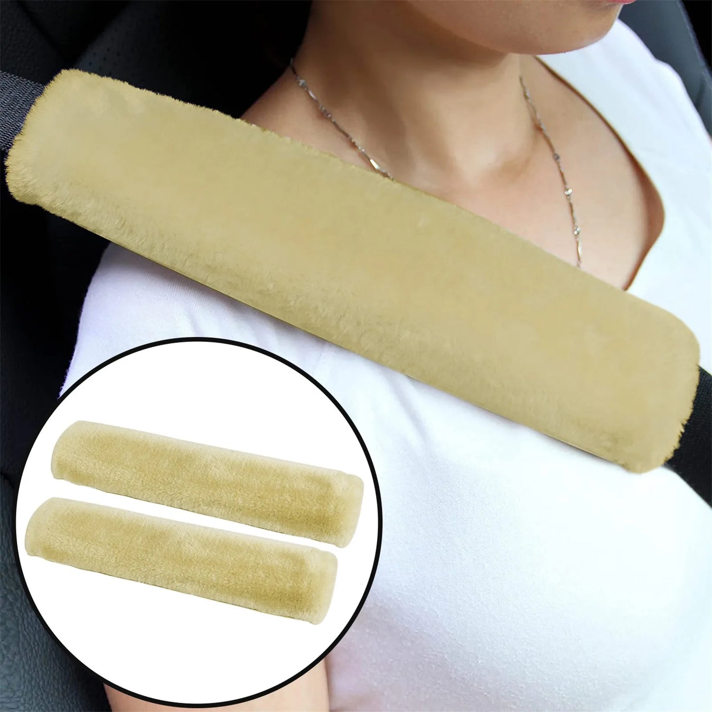 2PCS Soft Faux Sheepskin Car Seat Belt Covers – Shoulder Pads for All Cars