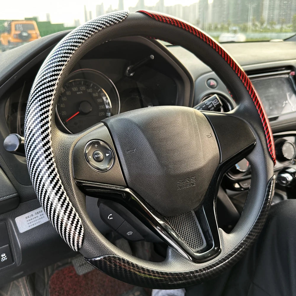 Glossy Carbon Fiber Style Steering Wheel Trim Cover for 15 Inch Wheels