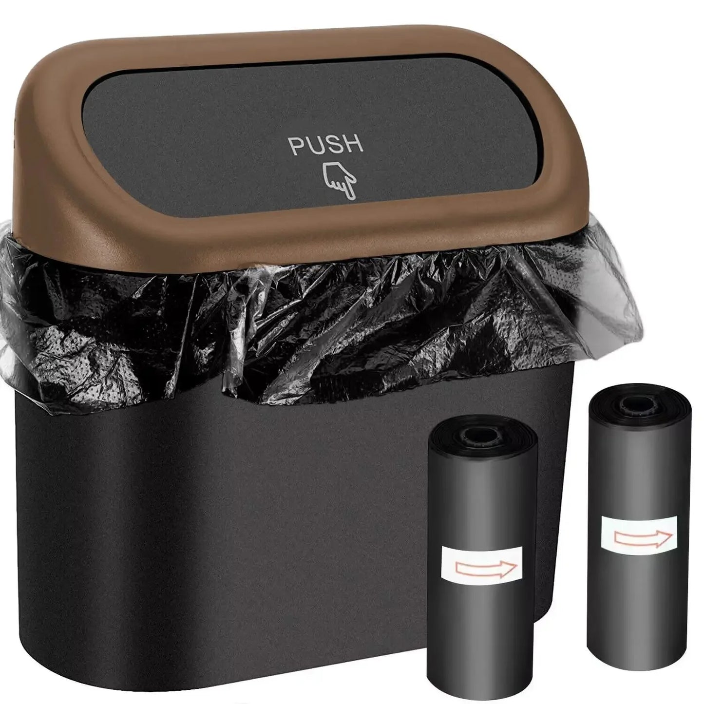 Compact Hanging Car Trash Bin with Lid Push to Open Design for Clean and Organized Interiors