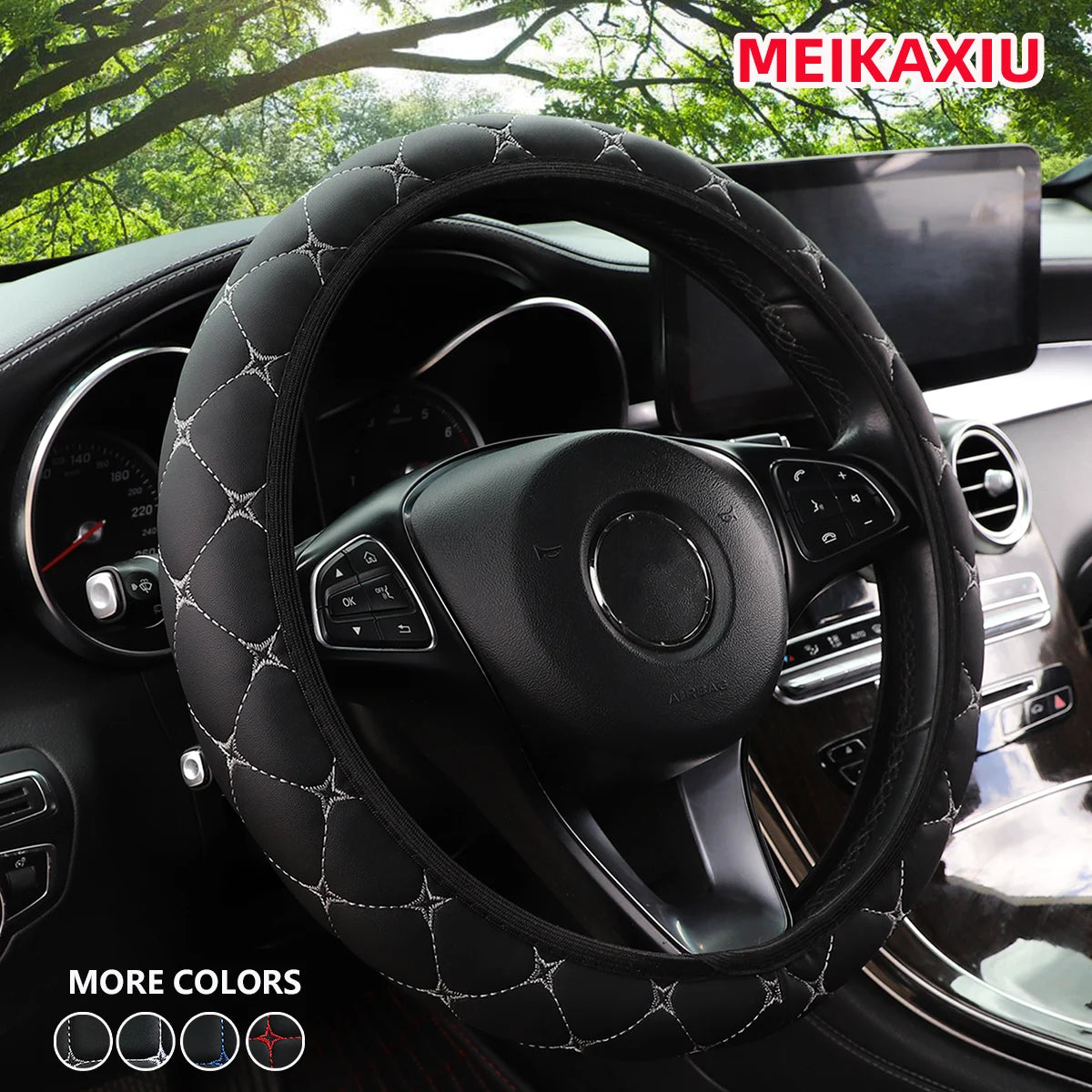 Embroidered PU Leather Steering Wheel Cover