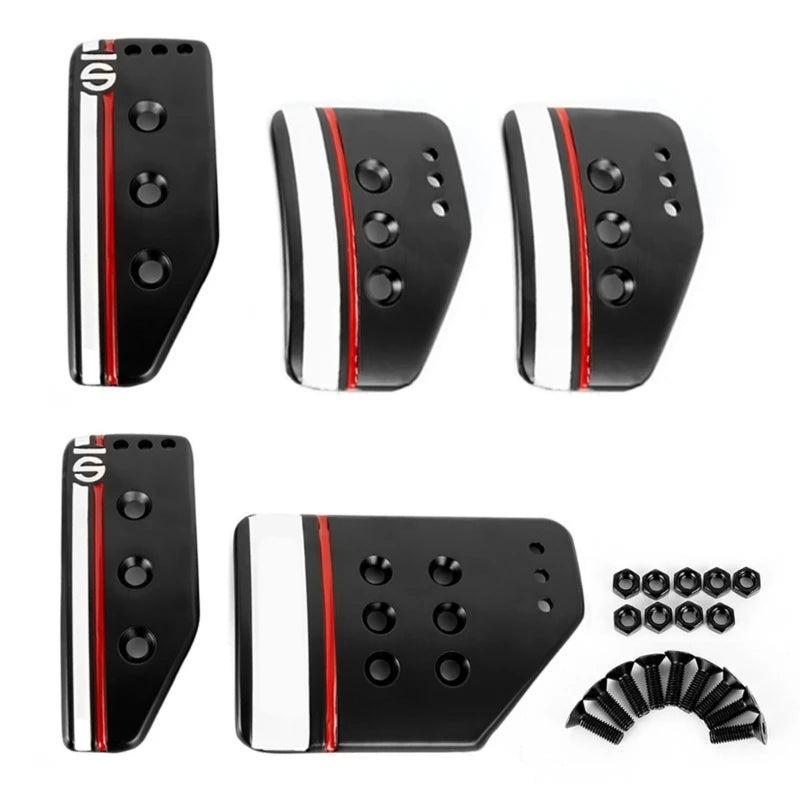 Anti-Slip Aluminum Pedal Cover Set – Accelerator, Brake, Clutch & Foot-Rest (Fits Most Manual & Automatic Cars)