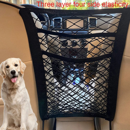 Pet Car Barrier with Automatic Safety Mesh & Storage Bag – Back Seat Safety Protector Net
