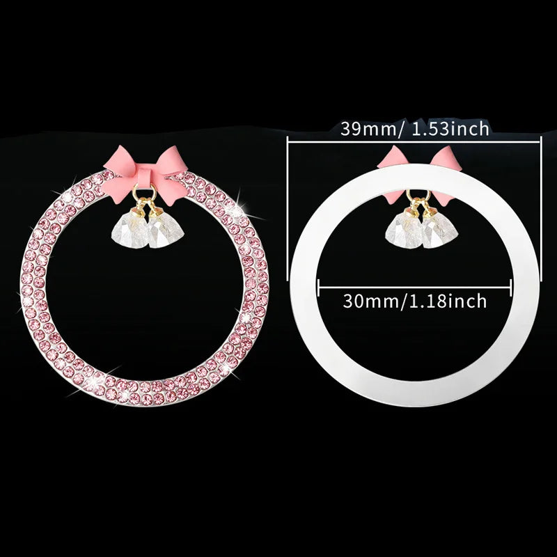 Rhinestone Bow Bell Car Start Switch Button Cover – Decorative Diamond Sticker Ring Trim