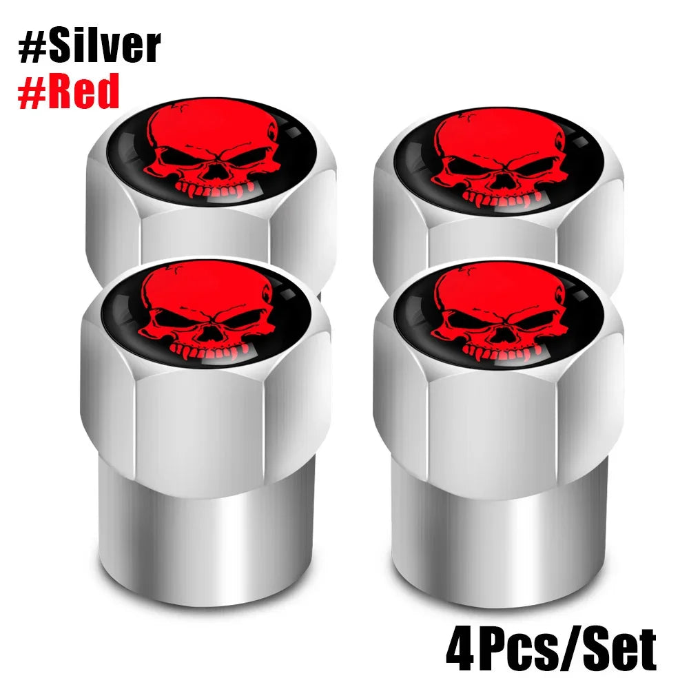 Skull Tire Valve Stem Cap Set of Four Dustproof and Corrosion Resistant Universal Fit for Car Bicycle Truck and Motorcycle