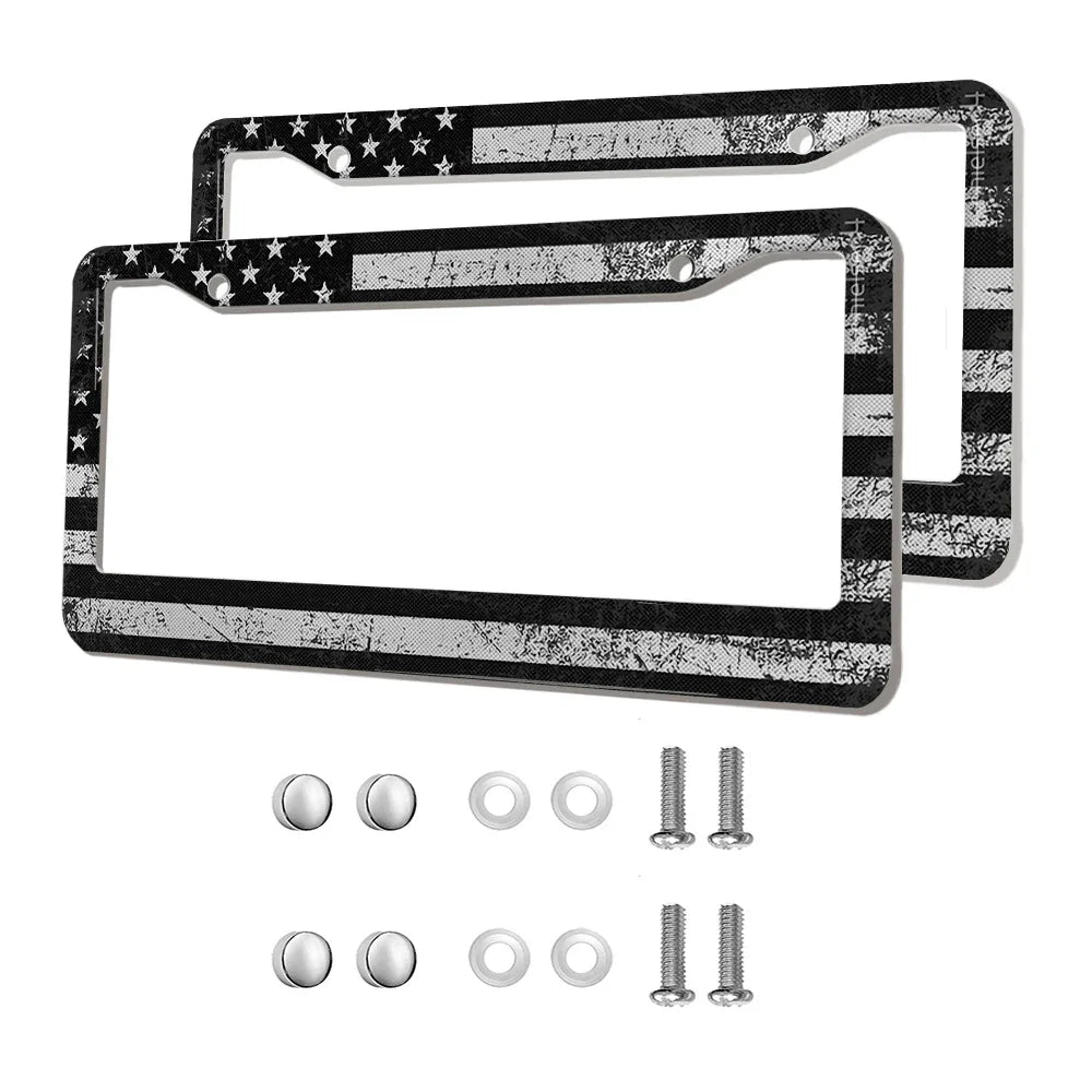 2-Pack Aluminum Alloy License Plate Frames – American Flag Design with Screws, Fits U.S. Plates