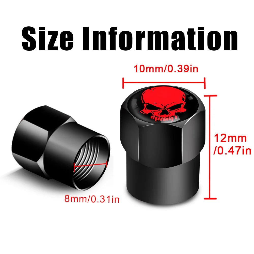 Skull Tire Valve Stem Cap Set of Four Dustproof and Corrosion Resistant Universal Fit for Car Bicycle Truck and Motorcycle