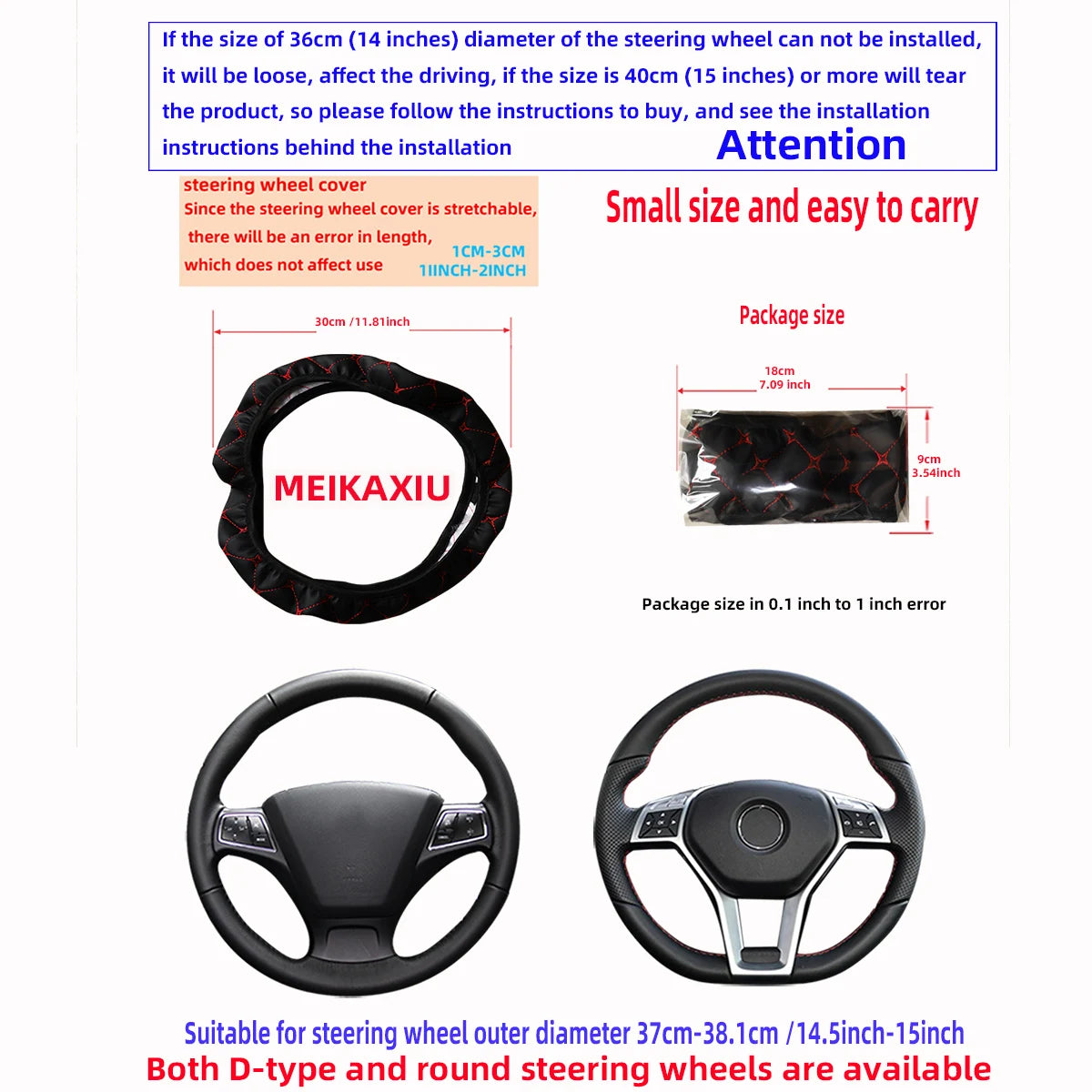 Embroidered PU Leather Steering Wheel Cover