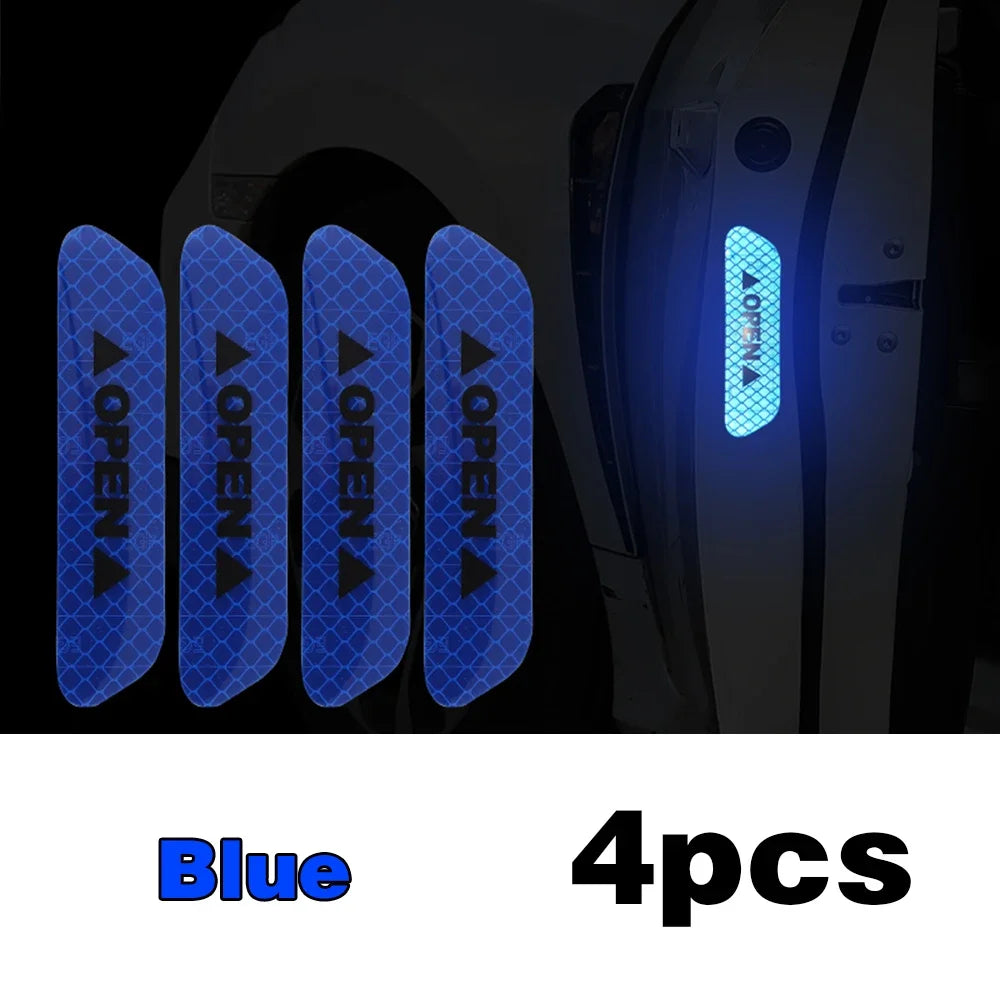 4PCS Reflective Car Door Warning Stickers – Safety Reflector Tape Decals for Exterior & Interior