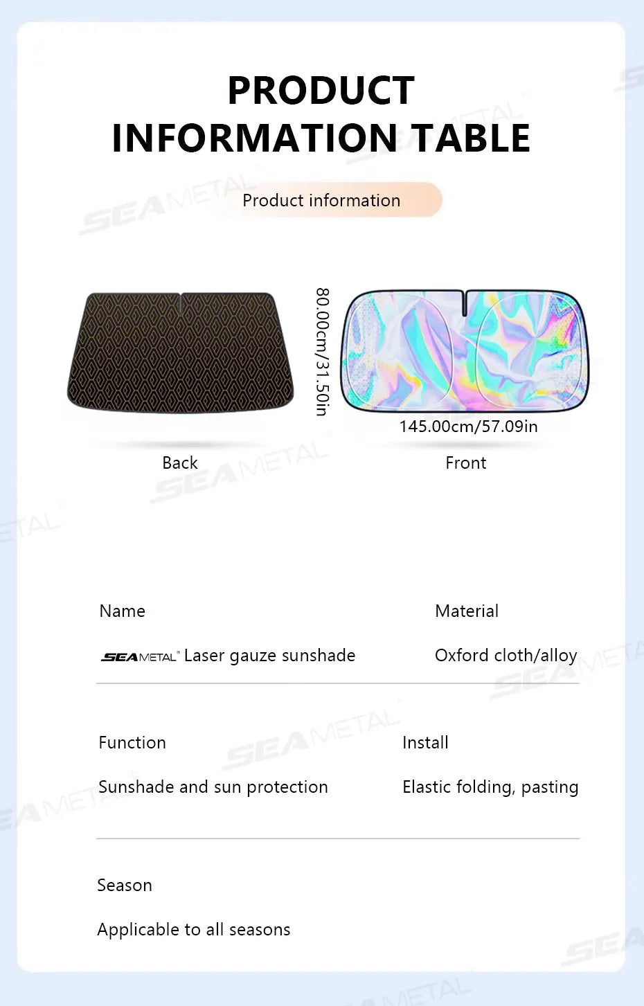 SEAMETAL Foldable Windshield Sunshade Thick 5-Layer Windscreen Sun Protection Cover Privacy Curtain Universal for Sedan Suv Mpv
