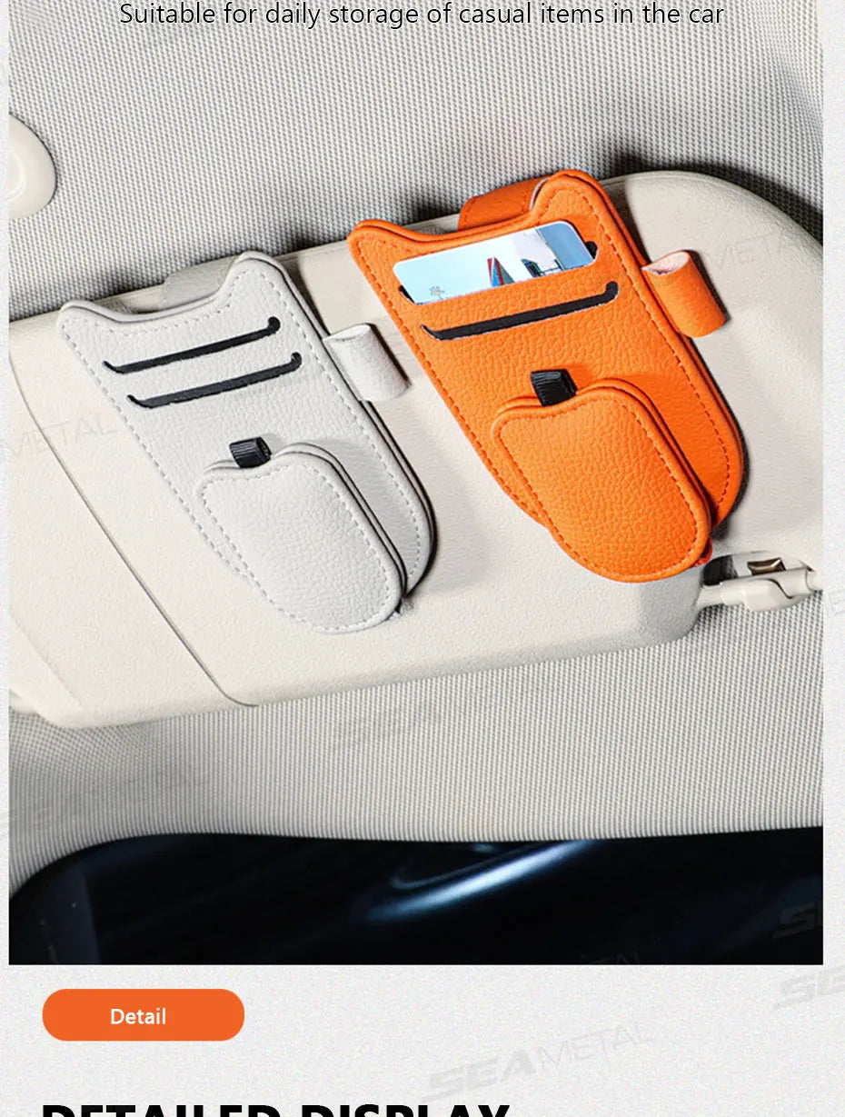 SEAMETAL Magnetic Car Sun Visor Glasses Holder – Luxury Leatherette Universal Sunglasses Hanger Clip