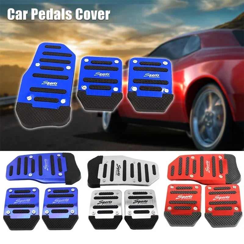 Aluminum Car Pedal Cover Set for Automatic Transmission in Red Blue or Silver
