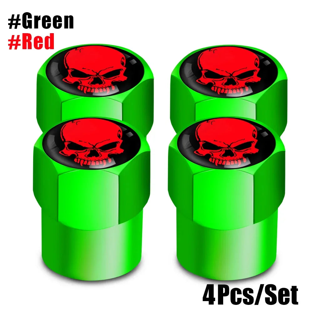 Skull Tire Valve Stem Cap Set of Four Dustproof and Corrosion Resistant Universal Fit for Car Bicycle Truck and Motorcycle