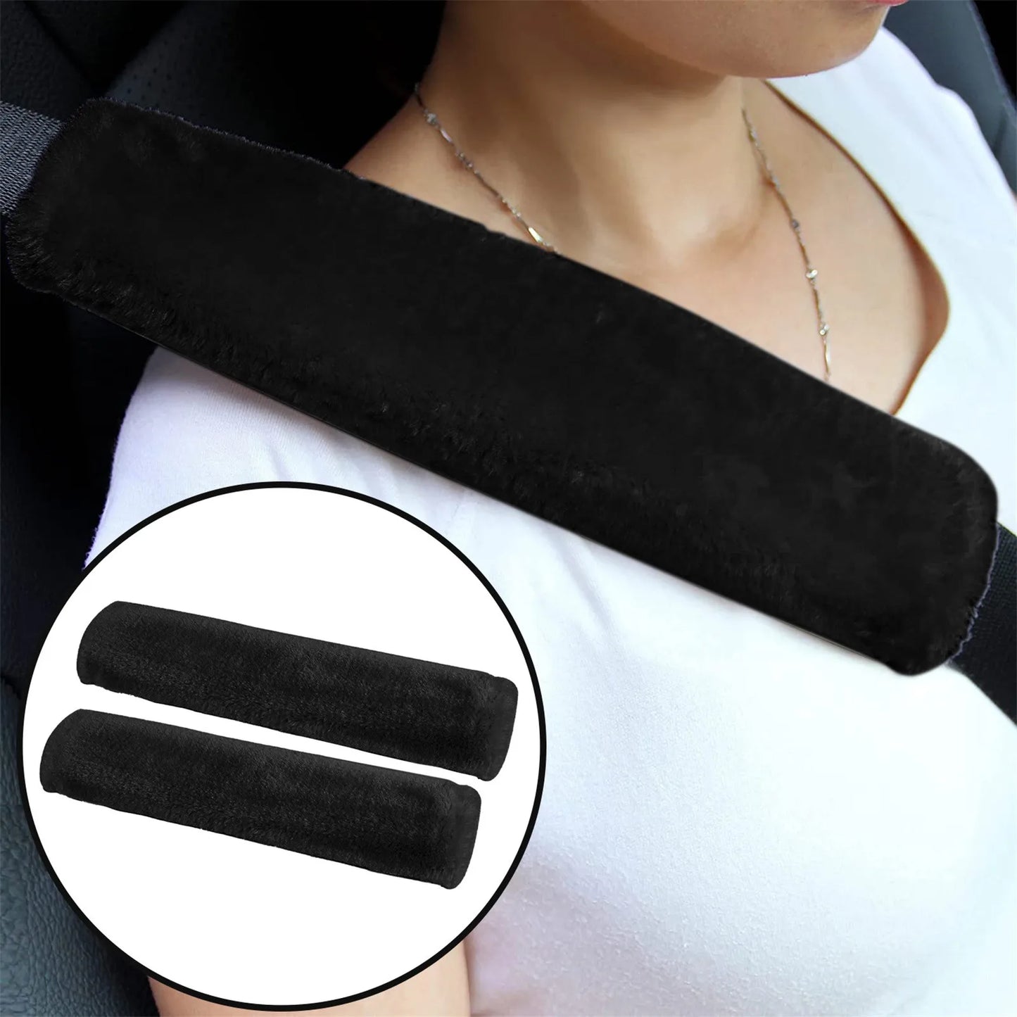 2PCS Soft Faux Sheepskin Car Seat Belt Covers – Shoulder Pads for All Cars