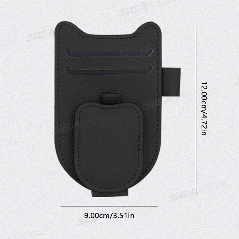 SEAMETAL Magnetic Car Sun Visor Glasses Holder – Luxury Leatherette Universal Sunglasses Hanger Clip