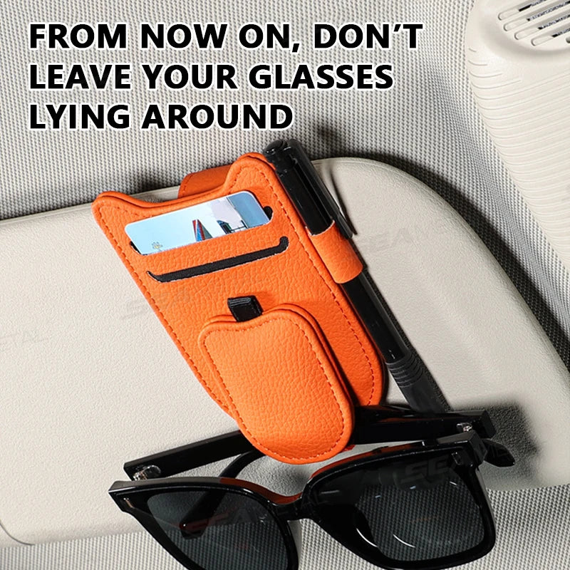 SEAMETAL Magnetic Car Sun Visor Glasses Holder – Luxury Leatherette Universal Sunglasses Hanger Clip