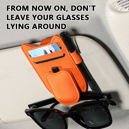 SEAMETAL Magnetic Car Sun Visor Glasses Holder – Luxury Leatherette Universal Sunglasses Hanger Clip