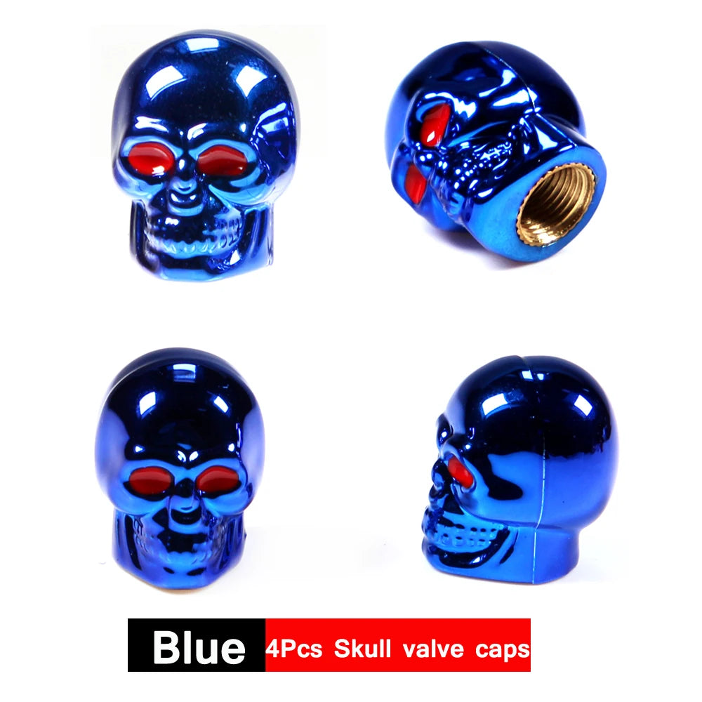 Skull Style Tire Valve Stem Caps Set of 4