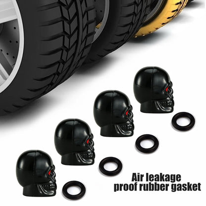 Skull Style Tire Valve Stem Caps Set of 4