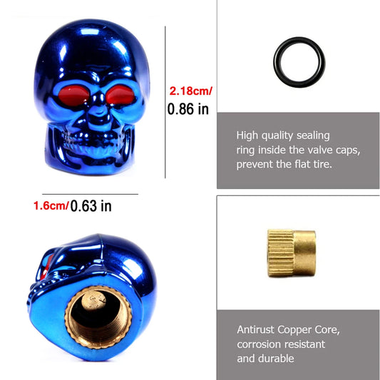 Skull Style Tire Valve Stem Caps Set of 4