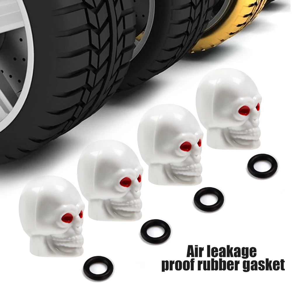 Skull Style Tire Valve Stem Caps Set of 4