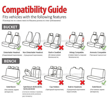 Universal Car Seat Cover Set Airbag Compatible with Breathable Fabric for 1,2,5, or 7 Seats