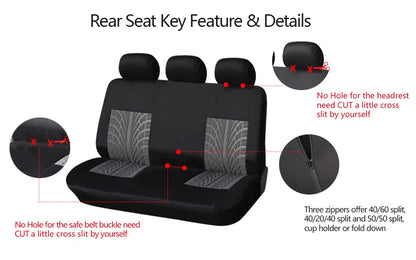 Universal Car Seat Cover Set with Embroidered Design for All Season Comfort