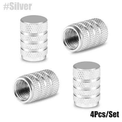 Tire Valve Stem Cap Set of Four Aluminum Dustproof Covers for Car Motorcycle Bicycle and Truck